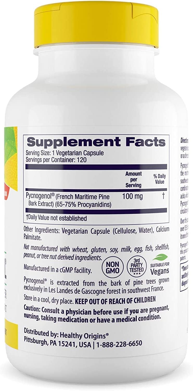 สารสกัดเปลือกสน ยี่ห้อ Healthy Origins Pycnogenol (Nature's Super Antioxidant) 100 mg, 120 Veggie Caps
